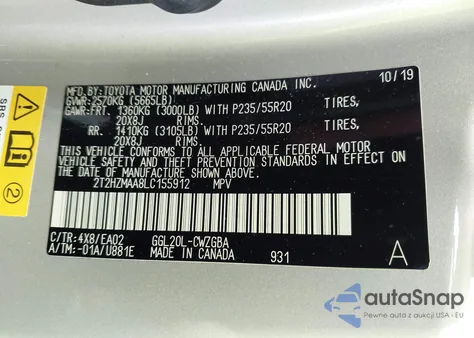 2020 Lexus Rx 350 z USA, uszkodzony, nr VIN 2T2HZMAA8LC155912